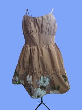 Express Womens Floral Hem Tan Sundress NWT Cotton Blend Smocked